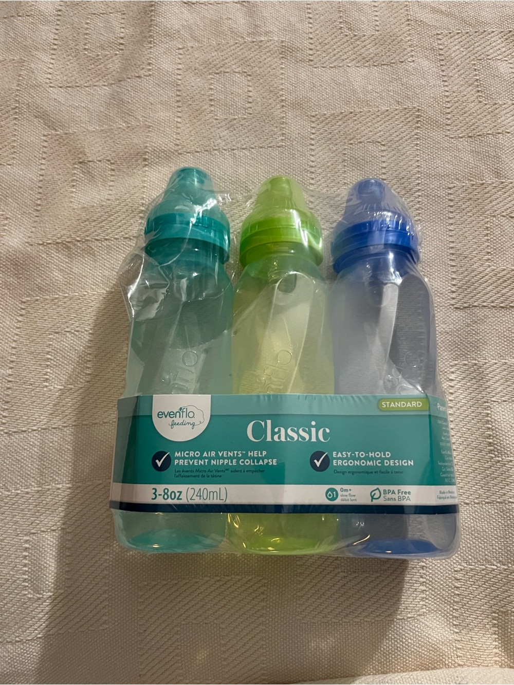 Classic Baby Bottles - 3 Pack (Teal, Lime, Blue)